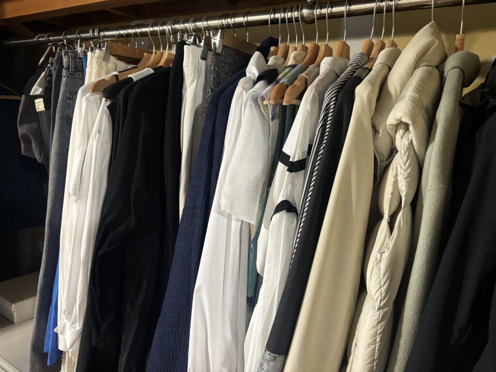 ハレ服が多い現在のクローゼットの写真。整理されているが、おしゃれ着が多く並んでいる様子