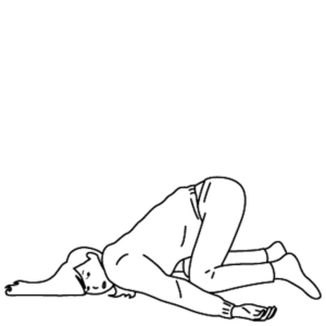 悩んで項垂れている人のイラスト。うつむき、気持ちが落ち込んでいる様子を表している。